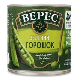 Горошок Верес зелений з мозкових сортів з/б 400 г (837347)