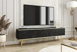 Тумба під телевізор Perfect Home Оро / Oro 3-дверна з золотими ніжками RTV175 Чорний мармур роял (PFH-091322)