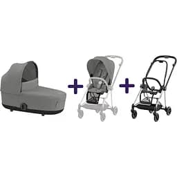 Люлька Cybex Mios Lux Mirage Grey + Текстиль для прогулянкового блоку Cybex Mios Mirage Grey + Шасі для коляски Cybex Mios LS RBA Chrome Black