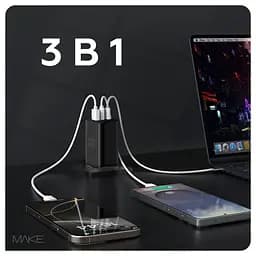 Зарядний пристрій мережевий MAKE 100W GaN3 2xType-C PD3.0 + USB QC4.0 Black - мініатюра 2