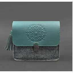 Фетрова жіноча бохо-сумка Лілу з шкіряними бірюзовими вставками