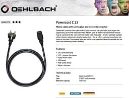 Кабель питания OEHLBACH Powercord C13 CEE7/7 White 1.5m - мініатюра 3