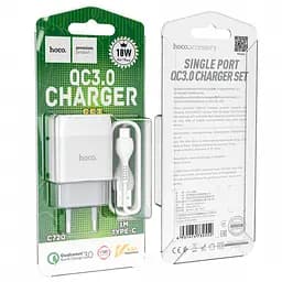 Зарядний пристрій із кабелем Type-C білий швидка зарядка Hoco C72Q Glorious QC3.0 18W 1USB/3A - мініатюра 2