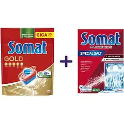 Набір: Таблетки для посудомийної машини Somat Gold 70 шт. + Подарунок. Сіль для посудомийних машин Somat Потрійна дія 1.5 кг - мініатюра 2