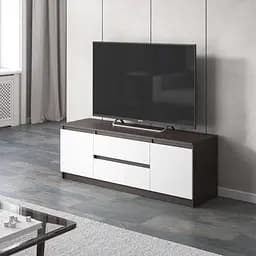 Тумба під телевізор Vays, для вітальні, сучасна, 2 висувних ящика та дві двері, без ручок R-28 Венге Темний-Білий фасад