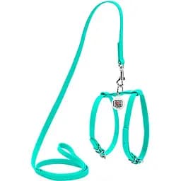 Шлея с поводком для собак Waudog Glamour, кожаная, с QR паспортом, 25-33х35-43х1,2/115 см, ментоловый (340013)