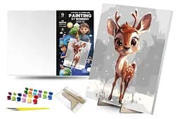 Картина за номерами Qbee Здивоване оленя з дерев'яною підставкою 30x40 см QB900-082