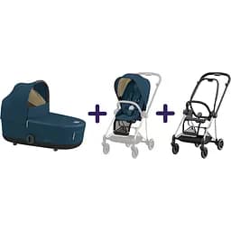 Люлька Cybex Mios Lux Mountain Blue + Текстиль для прогулочного блока Cybex Mios Mountain Blue + Шасси для коляски Cybex Mios LS RBA Chrome Black