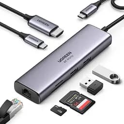 Док-станція USB3.1 Type-C --> HDMI 4K60Hz/USB 3.0x2/RJ45/SD/TF/PD 100W Ugreen CM512 Сіра - мініатюра 2