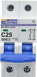 Модульний автоматичний вимикач 2р - 25А - С - ВА-2017 АСКО-УКРЕМ (A0010170014) - мініатюра 2