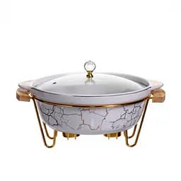 Марміт порцеляновий настільний круглий 2 (л) мармітниця з підігрівом Білий мармур Yiwu LC-712