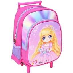 Рюкзак на колесах с выдвижной ручкой N899, имеет два отделения, с принтом принцессы, розовый