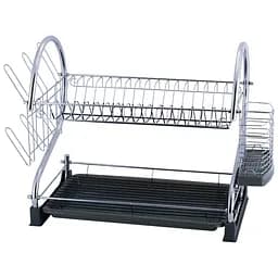 Сушилка для посуды Kamille, двухъярусная, с поддоном, хромированная сталь, 55х37х24,5 см, серый (KM-0762B)
