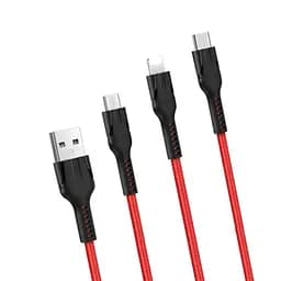Кабель Hoco U31 Pisces Cable USB to microUSB / Lightning / TypeC 2,4A 1m Red