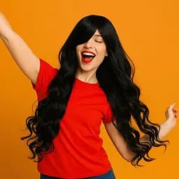 Перука кучерява довга рівний зріз з термоволокна 80 см чорний