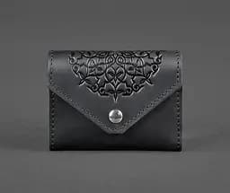 Кожаный женский кард-кейс 3.0 черный с мандалой