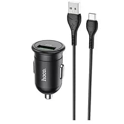Адаптер автомобільний HOCO Z43 Mighty + Type-C Cable single port car charger 1USB 18W чорний - мініатюра 3