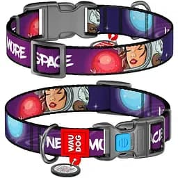 Ошейник для собак Waudog Nylon нейлоновый с QR-паспортом, рисунок Больше космоса Размер S