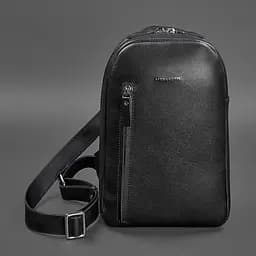 Чорний шкіряний чоловічий рюкзак на одне плече Chest Bag - мініатюра 11