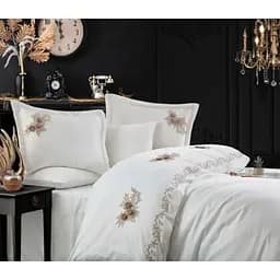 Комплект постельного белья Dantela Vita Safir Cream с кружевом Евро Разноцветный 000230310