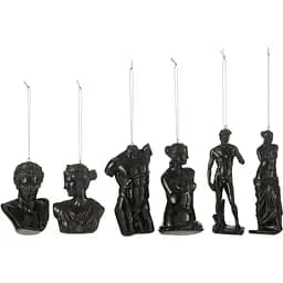 Ялинкові прикраси J-line з римськими статуями чорного кольору 6 шт. (49853)