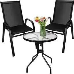 Набір садових меблів Gardlov 23461 стіл зі склом + 2 складані крісла чорний метал