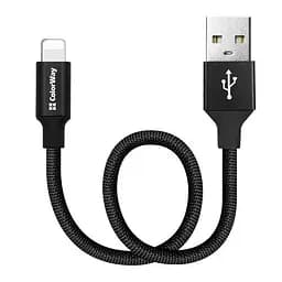 Кабель USB AM-Lightning, 25 см, черный, ColorWay, 2.4A (CW-CBUL048-BK)
