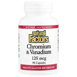 Хром та Ванадій Natural Factors Chromium & Vanadium 125 mcg, 90 капсул для контролю цукру та обміну речовин