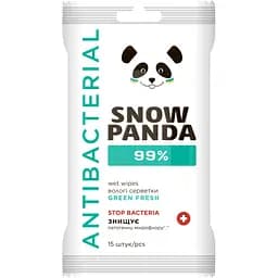Серветки вологі для рук та тіла Сніжна Панда Антимікробні 99.9% Green Fresh 15 шт.