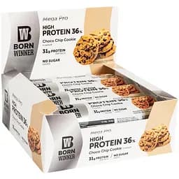 Батончик протеїновий Born Winner Mega Pro зі смаком шоколадного печива з крихтами шоколаду 85 г блок 12 шт.