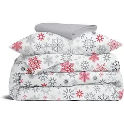 Комплект постільної білизни Cosas Snowflakes CS6 Підлітковий фланель перламутр (Flannel_SnowflakesGrayRedWhite_El80-38Shadow_155)