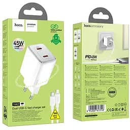 МЗП Hoco N42 Elogiado PD45W (2USB-C) + кабель Type-C to Lightning White - мініатюра 5