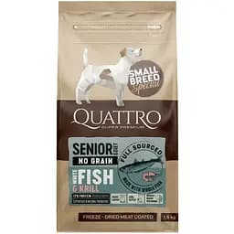 Сухий корм Quattro Senior & Diet Fish Small Breed для собак дрібних порід від 10 років та собак з надмірною вагою з білою рибою та крилем 1.5 кг