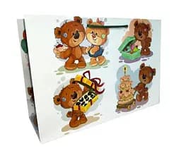 Подарочный пакет, 150 г/м², Медвежонок с подарками, 45x33x13 см, 6 шт. в упаковке