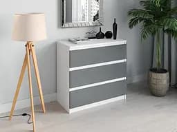 Комод для дома Flamecame в стиле лофт на 3 ящика без ручек из ДСП II FT-214 Белый/антрацит