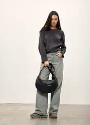 Жіноча сумка Sambag HOBO Bag-glove чорна тканева 50 х 28 х 5 см (53400064) - мініатюра 2