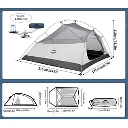 Намет Naturehike Cloud Up 3 UL NH18T030-T-T 20D надлегкий тримісний з футпринтом темно-синій - мініатюра 2