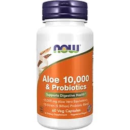 Натуральная добавка NOW Aloe 10000 & Probiotics, 60 вегакапсул