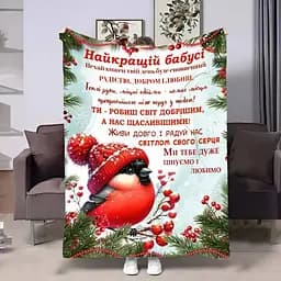 Плед плюшевый 3D с пожеланиями для бабушки Бабушки Снегурик 160х200 см