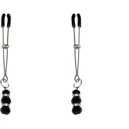 Тонкі затискачі для сосків з підвіскою Feral Feelings - Thin nipple clamps, срібло/чорний