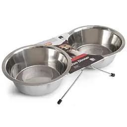 Flamingo Duo Dinner фламінго дуо диннер подвійна миска на підставці для собак, нержавійка 6 d=21см, 2х1,6л