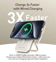 УМБ Choetech Magnetic Wireless 10000mAh 20W PD USB-C In/Out, Qi-15W,buid-in cabel White (B735-CCWH) - мініатюра 10