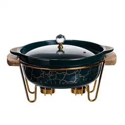 Марміт порцеляновий настільний круглий 2 (л) мармітниця з підігрівом Зелений мармур Yiwu LC-715