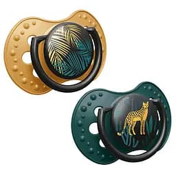 Пустышка силиконовая Lovi Jungle Vibes Boy, динамическая, 6-18 мес, 2 шт., зеленый с желтым (22/903boy)