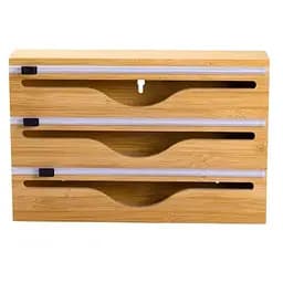 Бамбуковий органайзер для харчової плівки та фольги з різаком 33.5×21.5×7.5 (см) настінний кухонний диспенсер тримач Yiwu HP-BYM