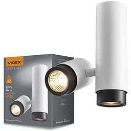 Світильник Videx під лампу GU10 накладний поворотний подвійний білий + чорне кільце Line F Арт. VL-SPF07-WB