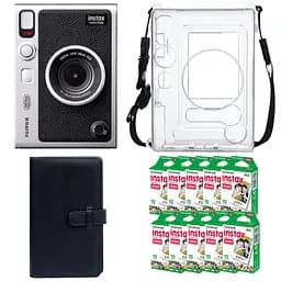 Подарунковий набір камера Fujifilm Instax Mini EVO, Фотопапір 100 шт, Прозорий чохол, Фотоальбом 108 фото Чорний