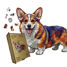 Деревянный пазл Милый Корги, А3, Деревянная коробка 200 элементов