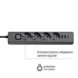 Мережевий фільтр живлення ColorWay (CW-CHE435PDB), 4 розетки/3USB 5M (CW-CHE435PDB) - мініатюра 7