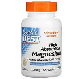 Магній хелат 100% Doctor's Best Magnesium Chelated 100 мг з мінералами Albion 120 таблеток